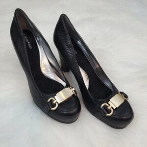 Calvin Klein Size 8 M  Fallon Black Leather Block Heel Pump